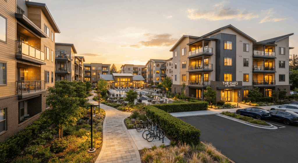 Multifamily apartment community exterior representing occupancy and NOI performance