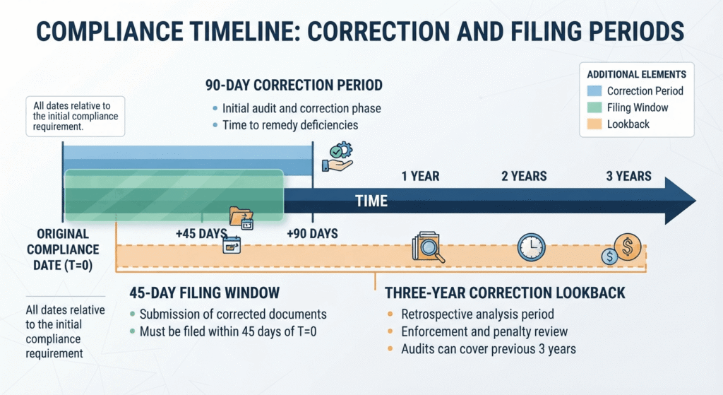 Compliance monitoring timeline for tax credit audit findings and corrections