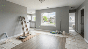 "Apartment unit interior during a make-ready turnover renovation