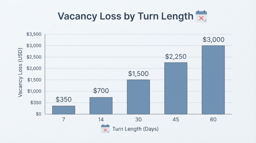 Vacancy loss by make-ready turn length for a rental unit