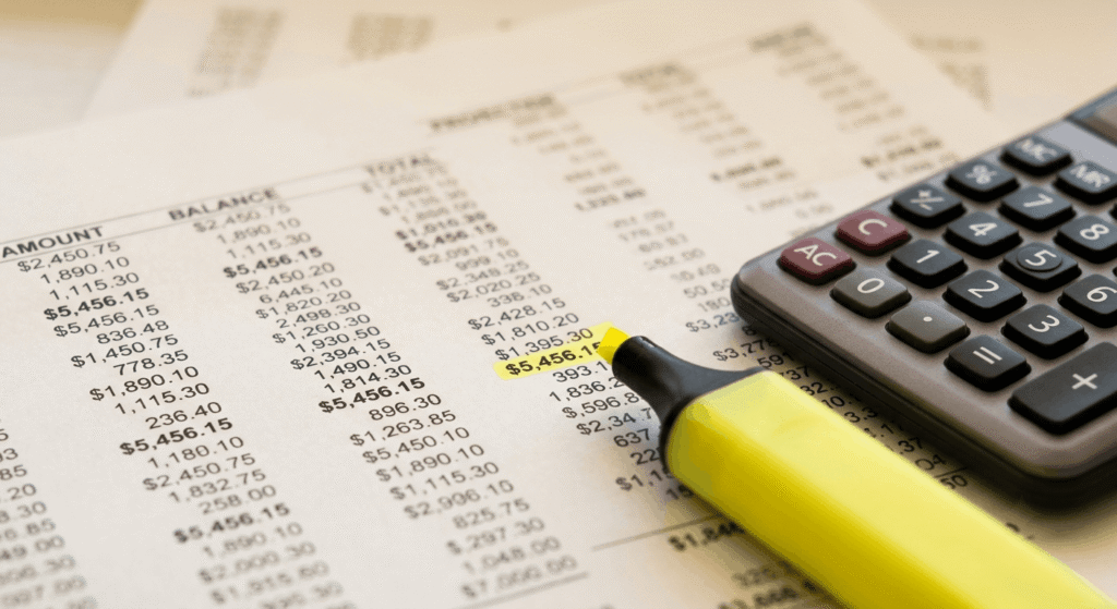 Profit and loss statement being reviewed to check NOI against budget