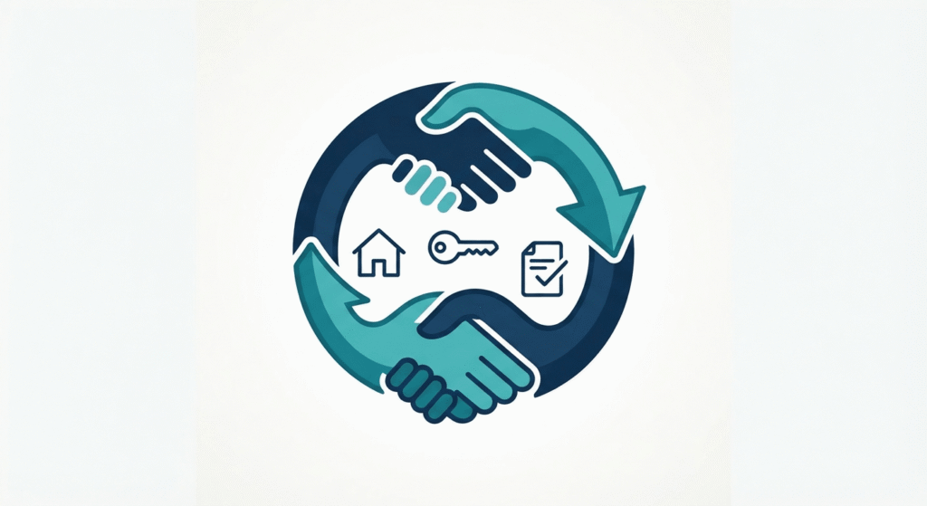 Icon graphic symbolizing a smooth property management transition handoff