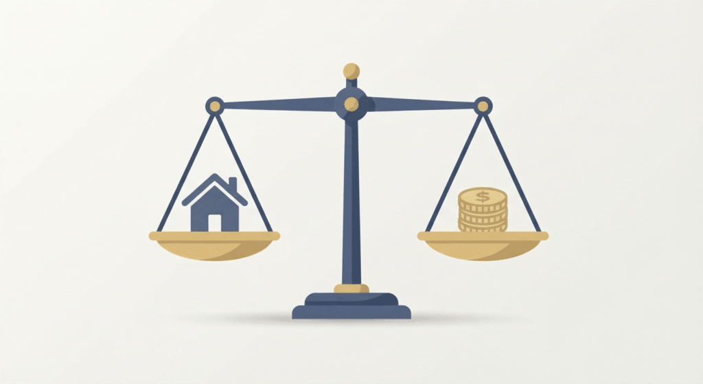 Balance scale weighing property control against management fees for self-managing versus hiring a company