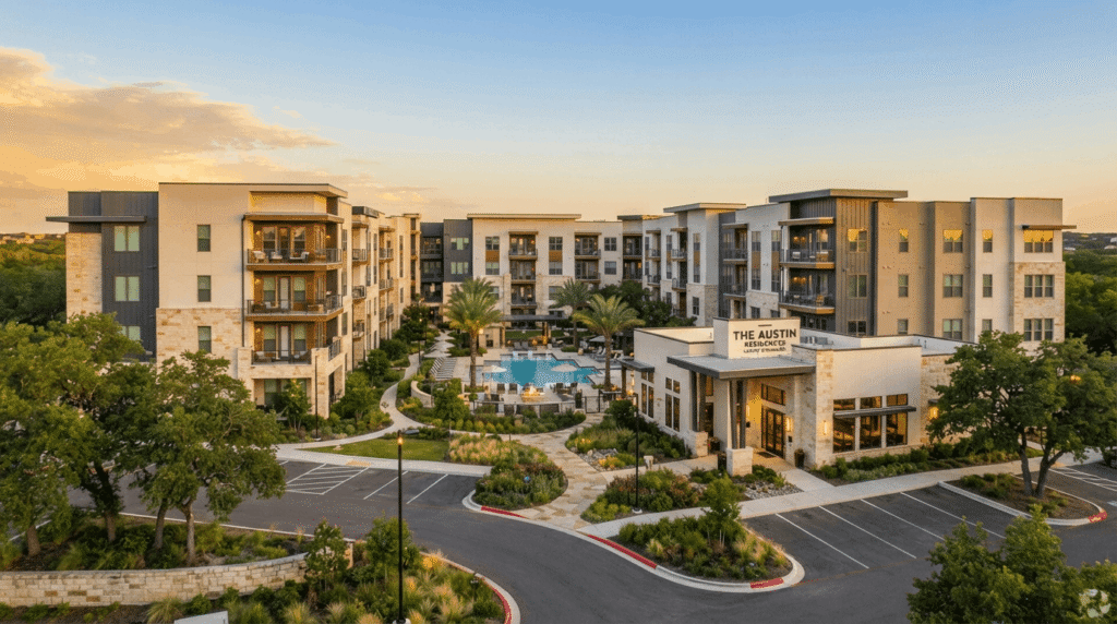 Modern Texas apartment community exterior representing third-party managed multifamily property