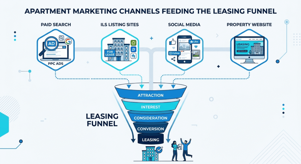 Comparison of paid search, ILS, and social media channels for apartment leasing