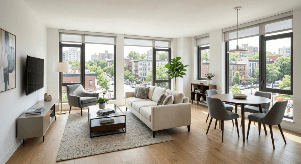 Professionally staged apartment model unit used in leasing photography