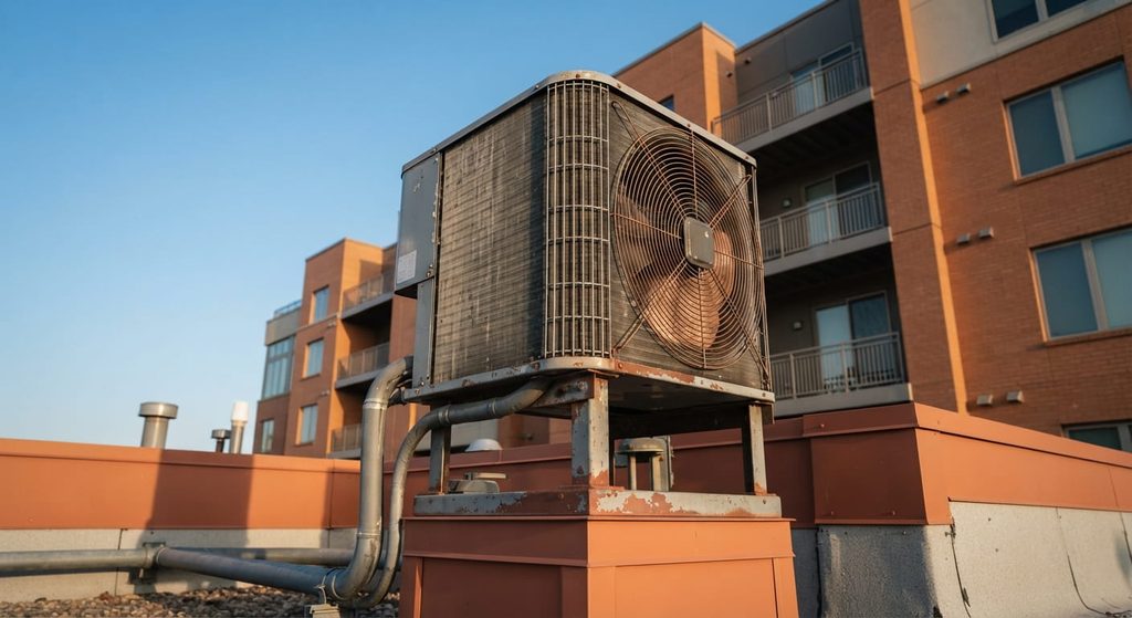 Rooftop HVAC condenser unit representing capital improvement versus repair expense