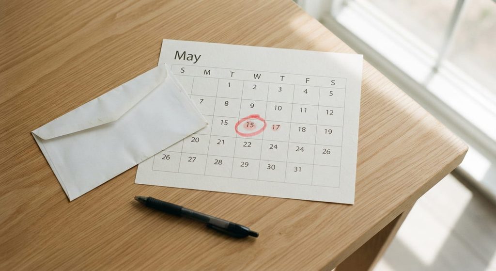 Calendar with a circled May date beside an appraisal notice envelope for the Texas protest deadline